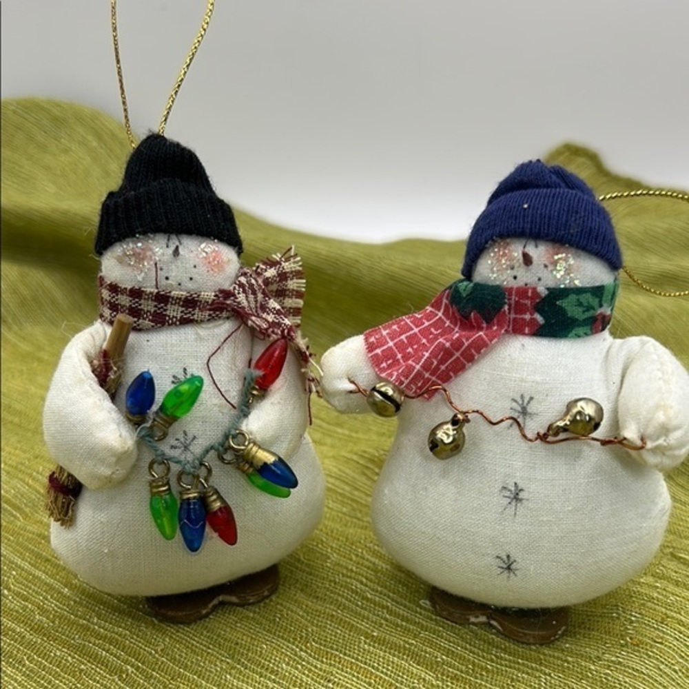 Festive Snowman Ornaments with Lights and Scarves